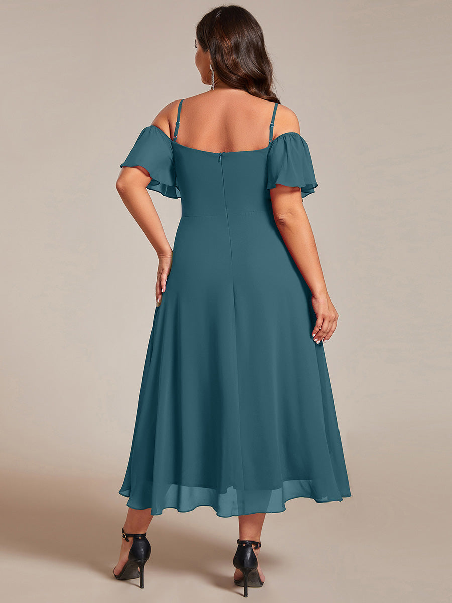 One-Shoulder High-Low Chiffon Bridesmaid Dresses with Short Sleeves #color_Teal