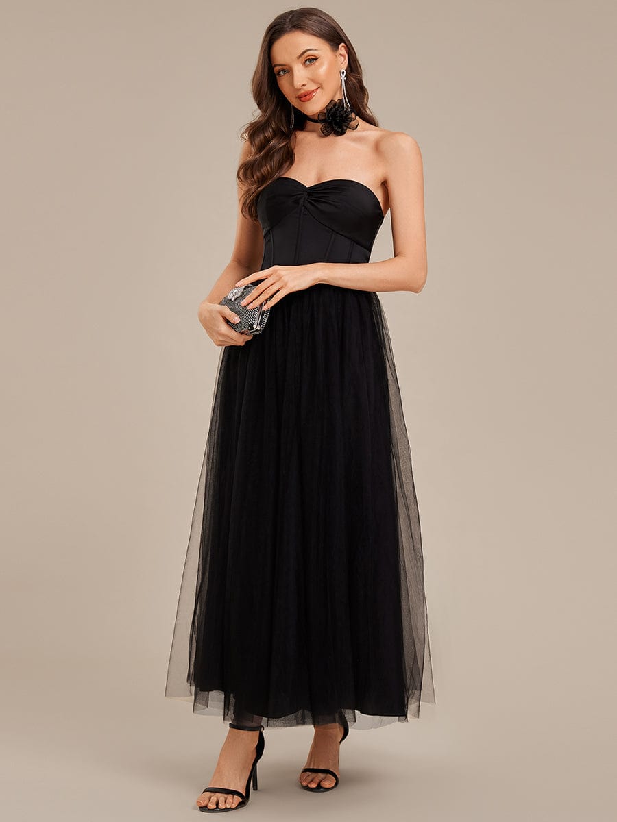 Tie Knot Satin Sleeveless Wedding Guest Dress #color_Black