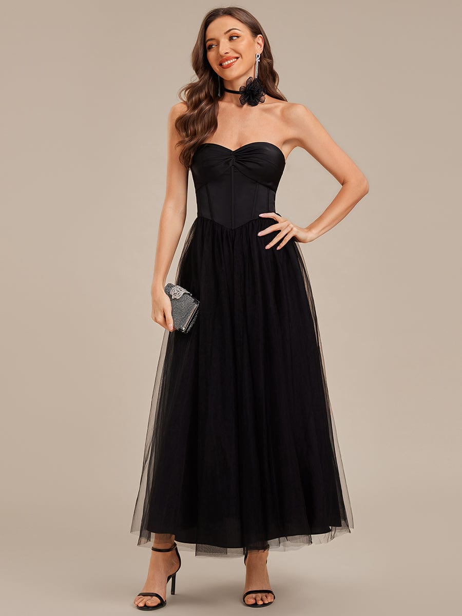 Tie Knot Satin Sleeveless Wedding Guest Dress #color_Black