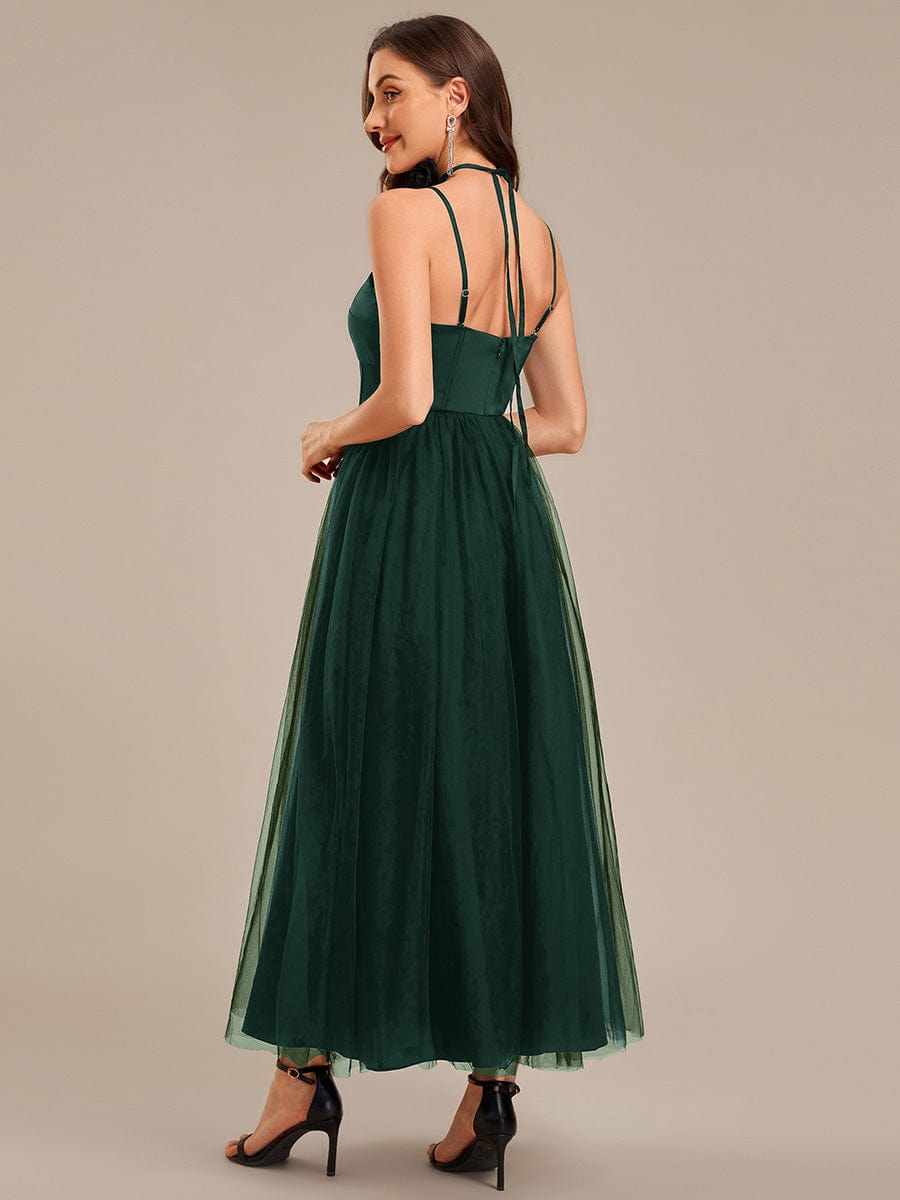 Tie Knot Satin Sleeveless Wedding Guest Dress #color_Dark Green