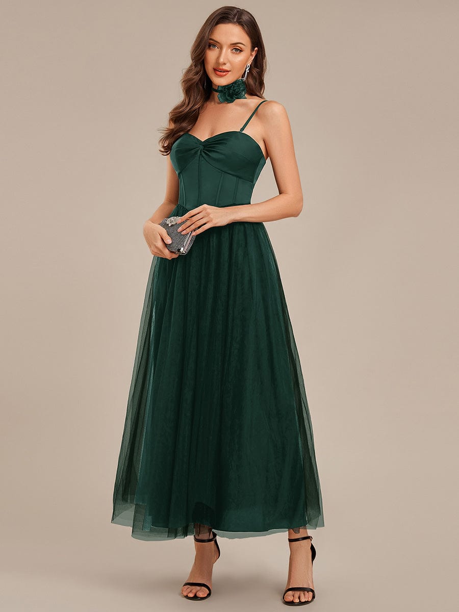 Tie Knot Satin Sleeveless Wedding Guest Dress #color_Dark Green