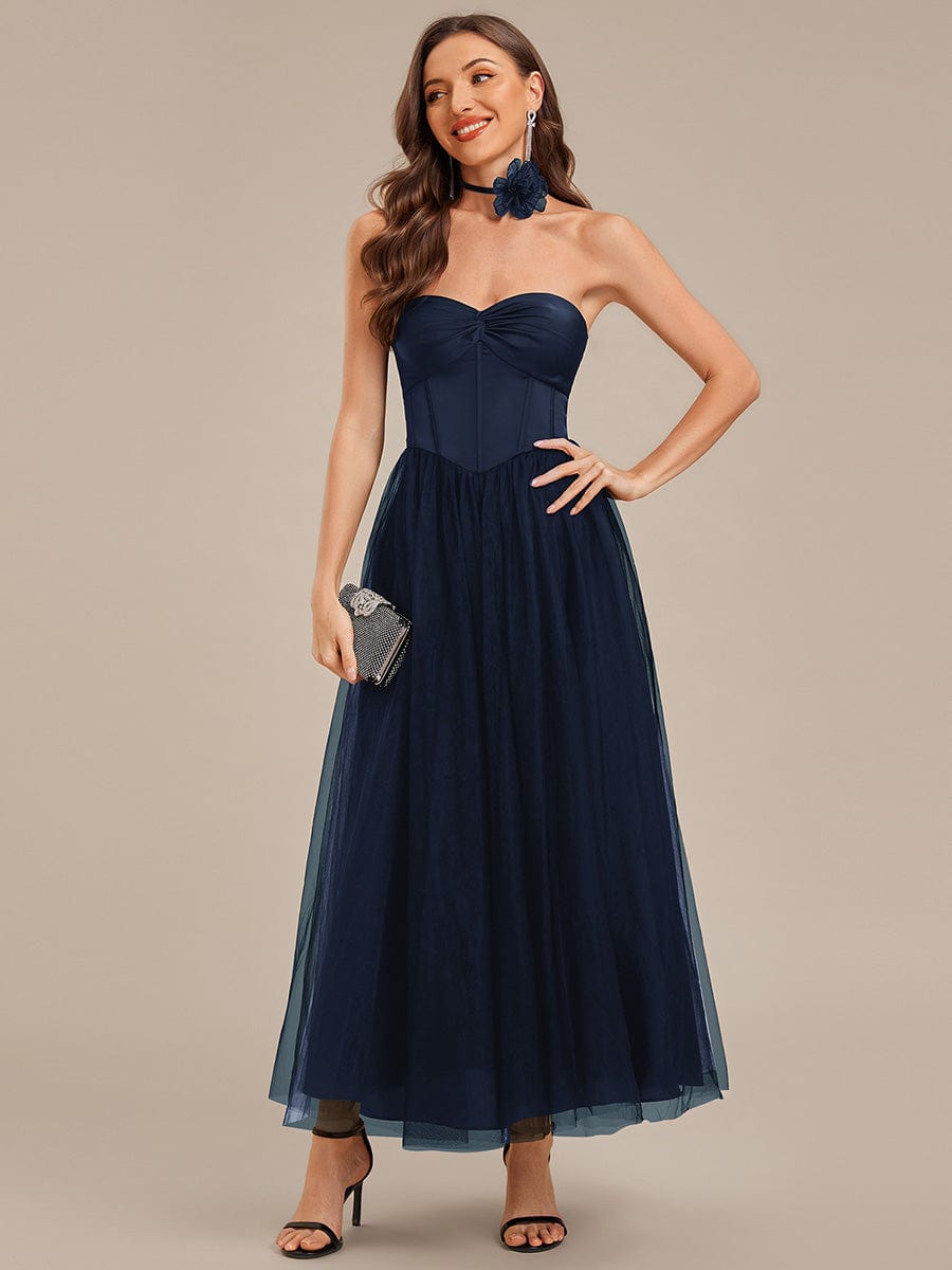 Tie Knot Satin Sleeveless Wedding Guest Dress #color_Navy Blue
