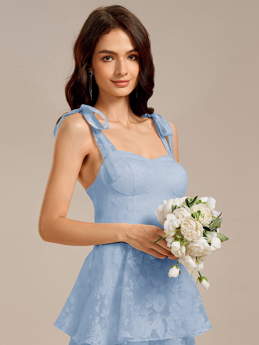 Floral Tie-Strap Bustier Tiered Midi Wedding Guest Dress #color_Ice Blue