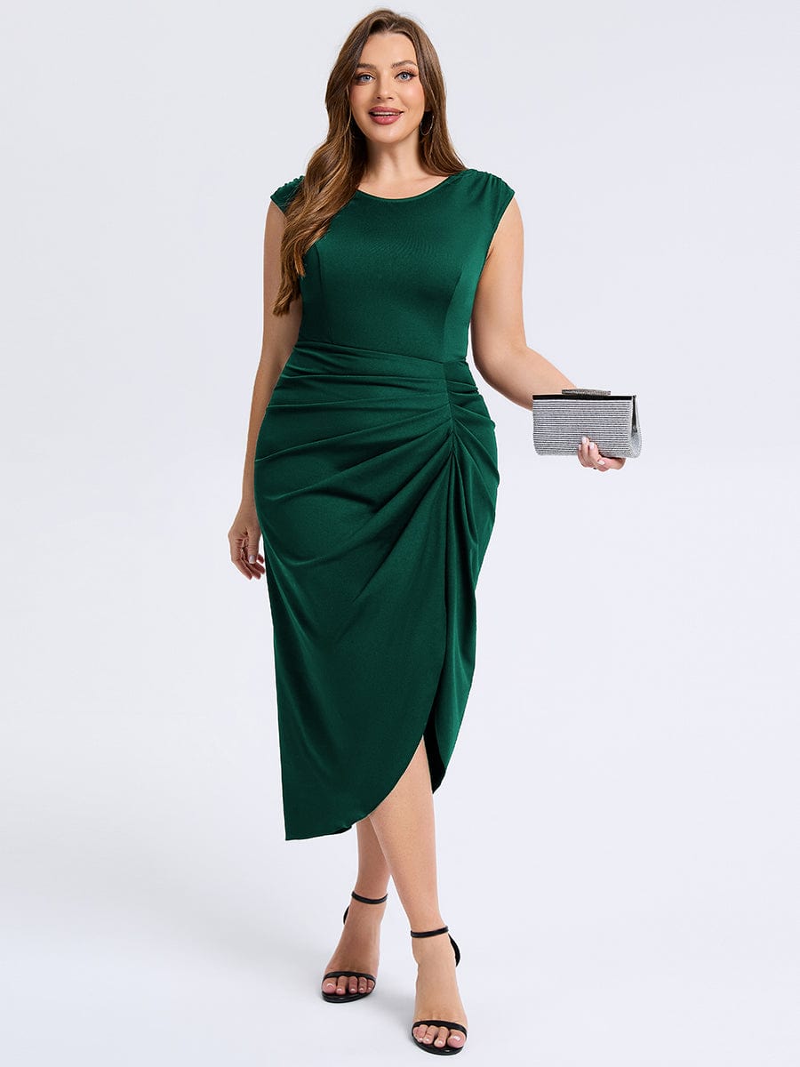 Plus Size Slit Bodycon Wedding Guest Dress #color_Dark Green