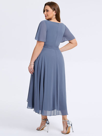 Plus Size Tie Knot High-Low Wedding Guest Dress #color_Dusty Blue