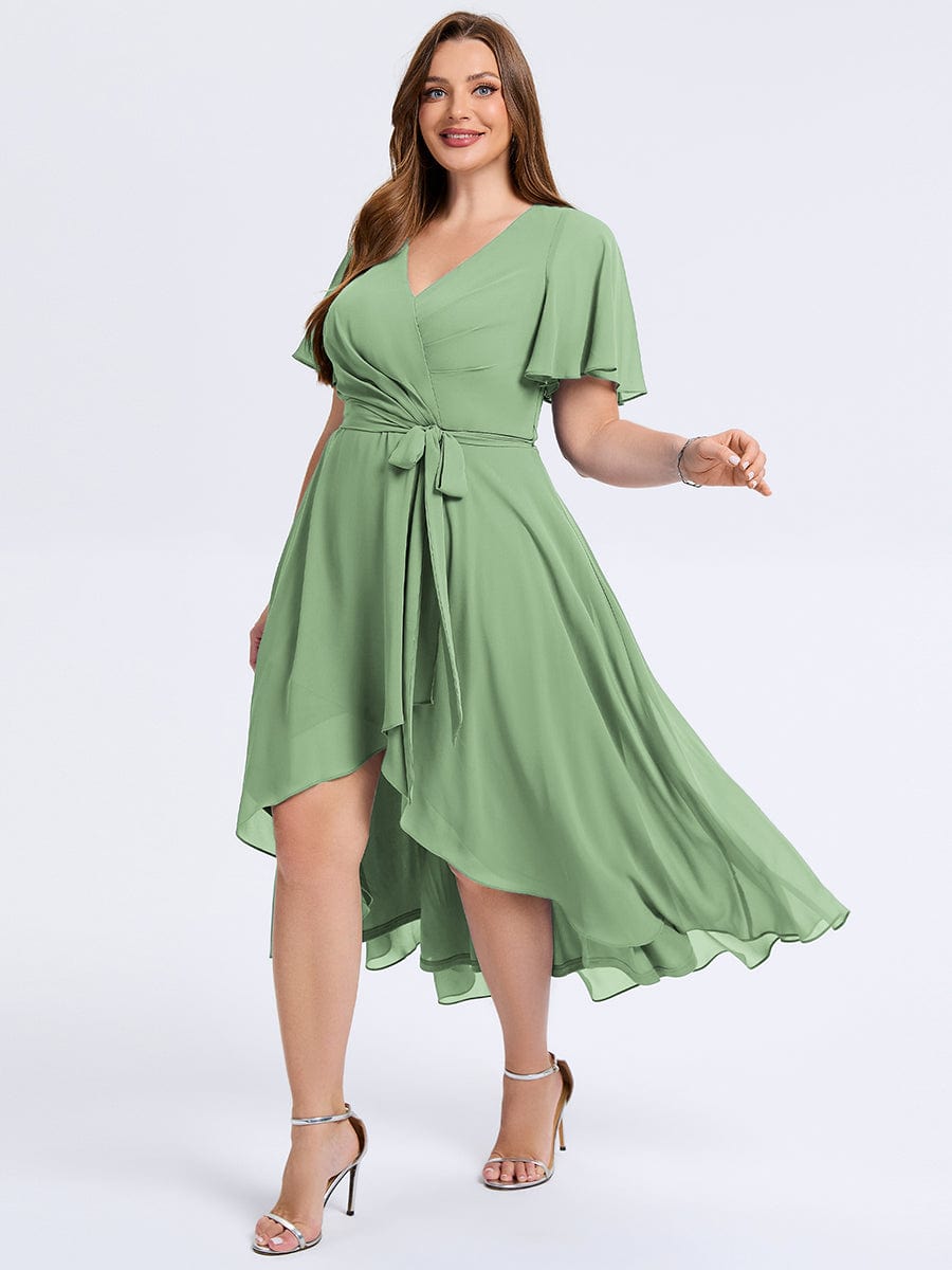 plus-size-tie-knot-high-low-wedding-guest-dress-eg02454 #color_Sage Green