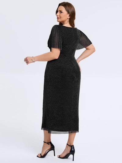 Plus Size Slit Mesh Wedding Guest Dress #color_Black
