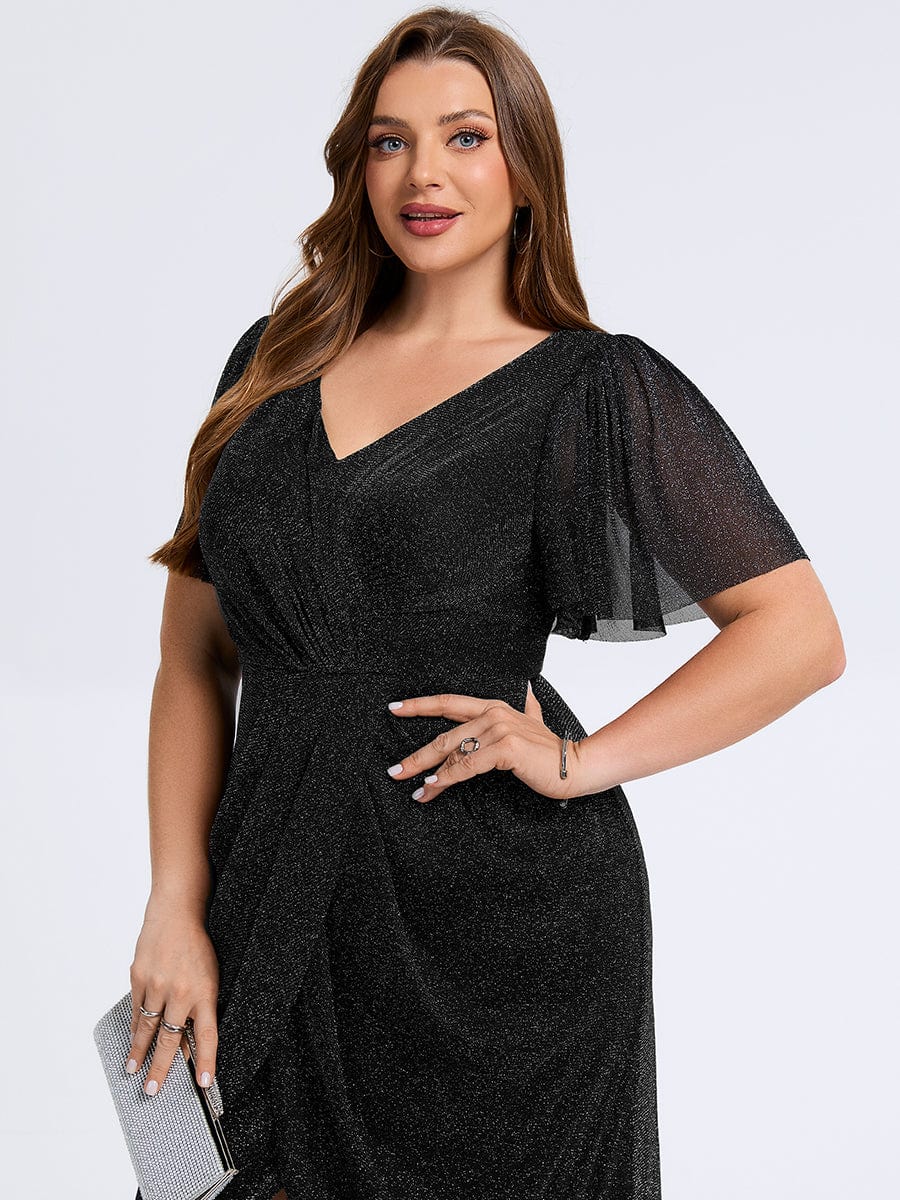 Plus Size Slit Mesh Wedding Guest Dress #color_Black
