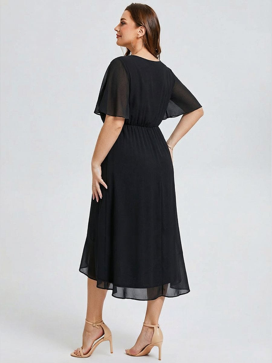 Plus Size Floral Chiffon Wedding Guest Dress #color_Black
