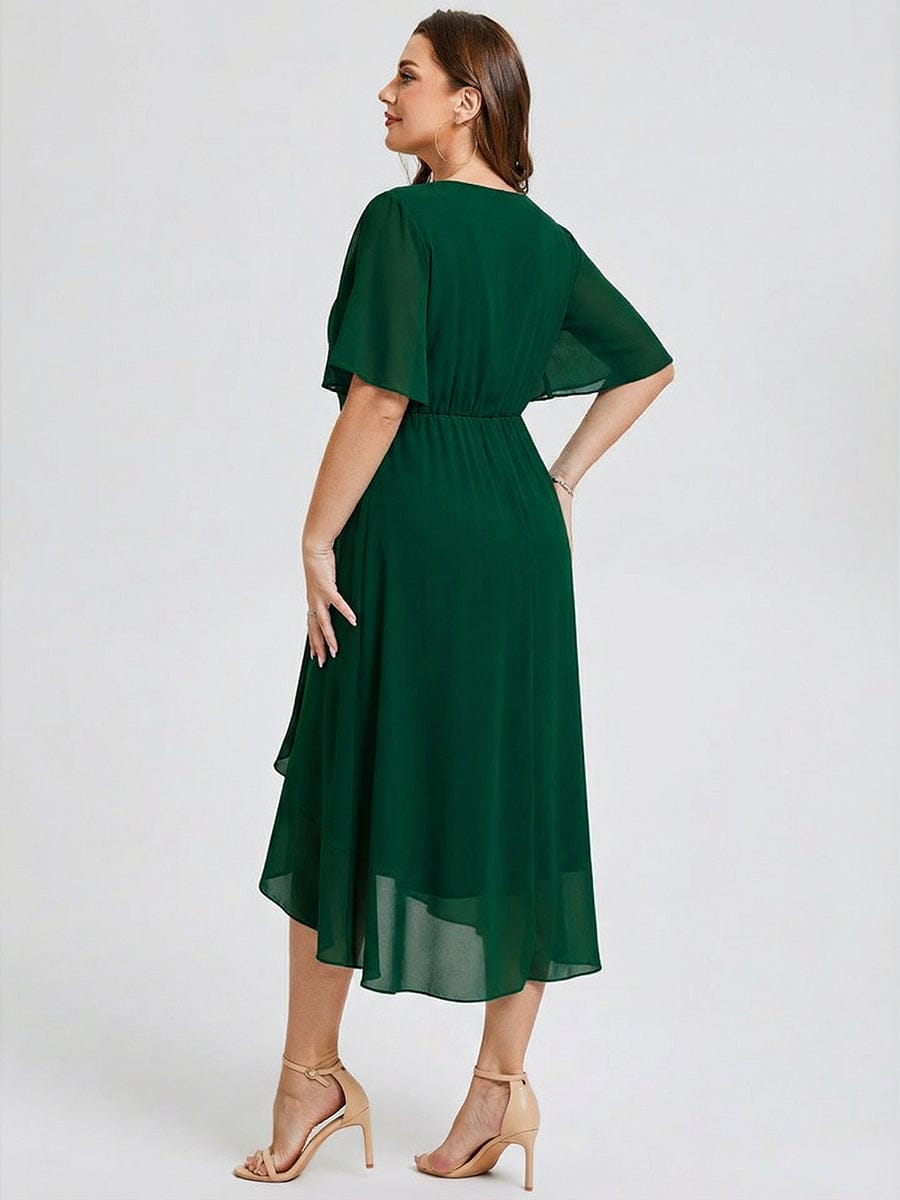 Plus Size Floral Chiffon Wedding Guest Dress #color_Dark Green