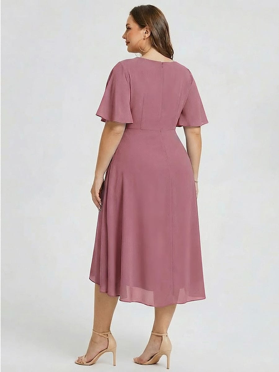 Plus Size Floral Chiffon Wedding Guest Dress #color_Purple Orchid