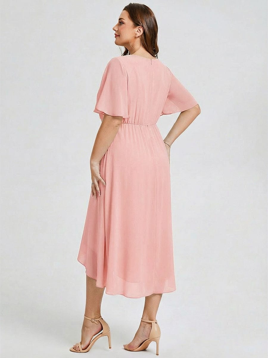 Plus Size Floral Chiffon Wedding Guest Dress #color_Pink