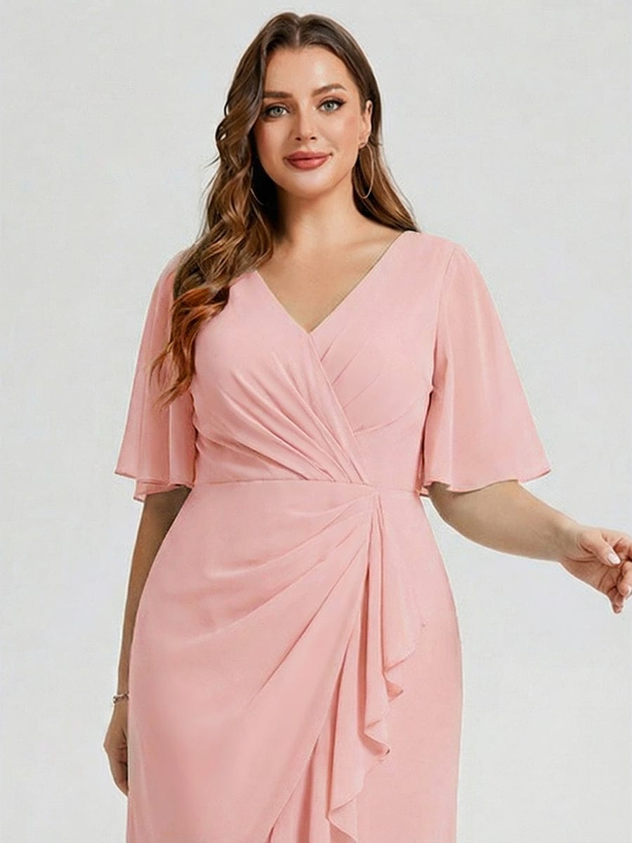 Plus Size Floral Chiffon Wedding Guest Dress #color_Pink