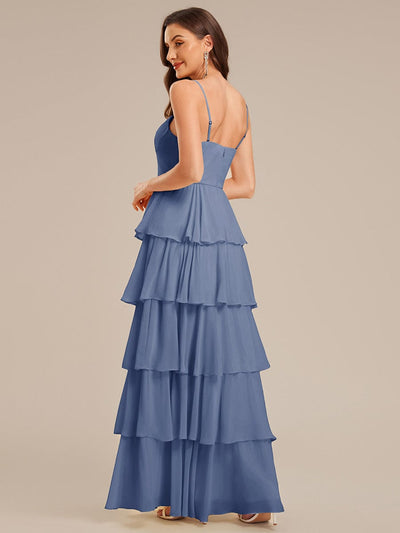 Ruffled Chiffon Sleeveless Wedding Guest Dress #color_Dusty Blue