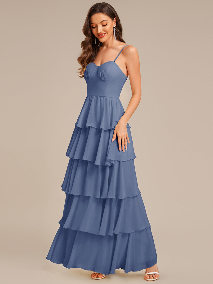 Ruffled Chiffon Sleeveless Wedding Guest Dress #color_Dusty Blue
