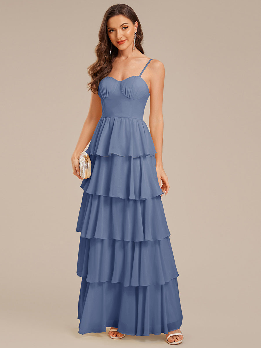 Ruffled Chiffon Sleeveless Wedding Guest Dress #color_Dusty Blue