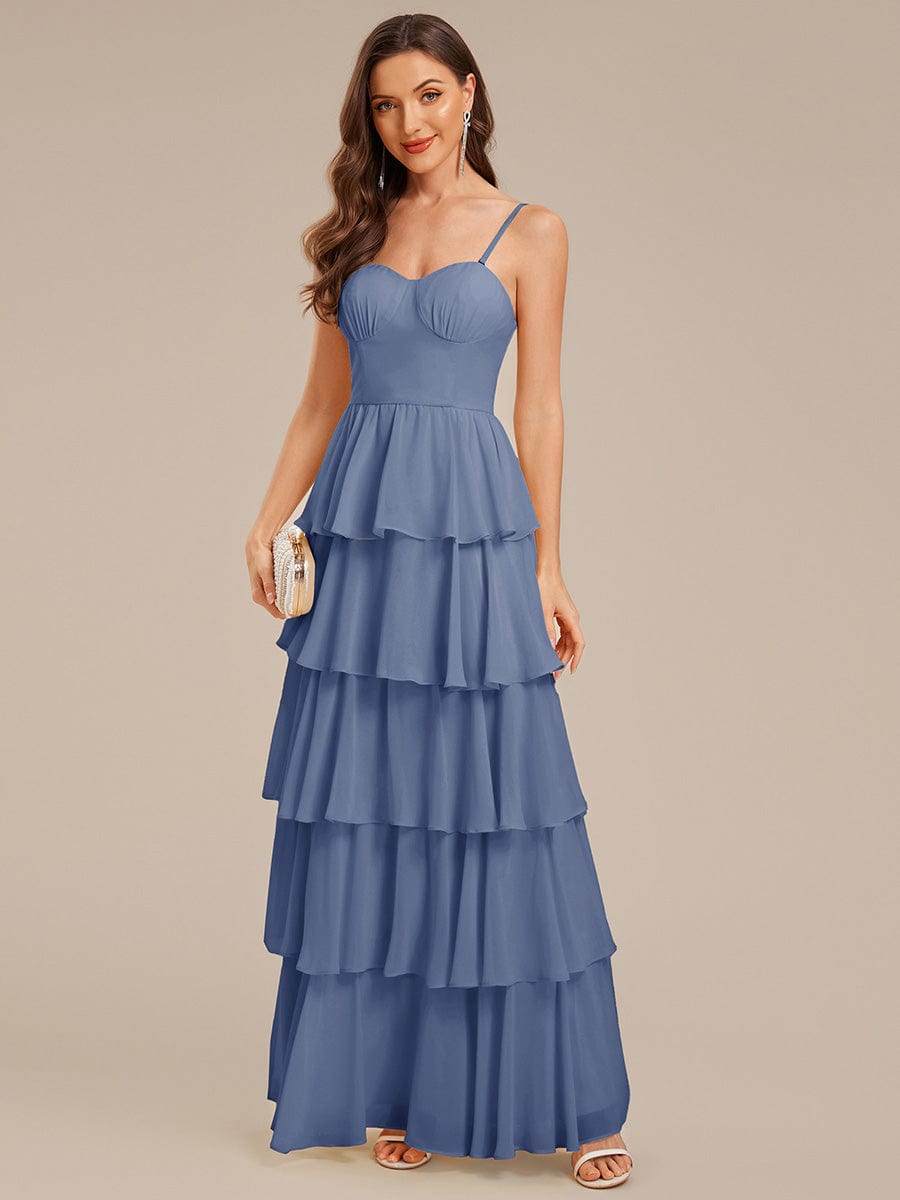 Ruffled Chiffon Sleeveless Wedding Guest Dress #color_Dusty Blue