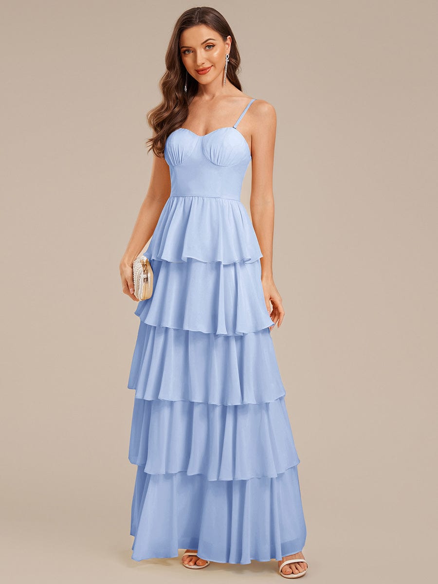Ruffled Chiffon Sleeveless Wedding Guest Dress #color_Ice Blue