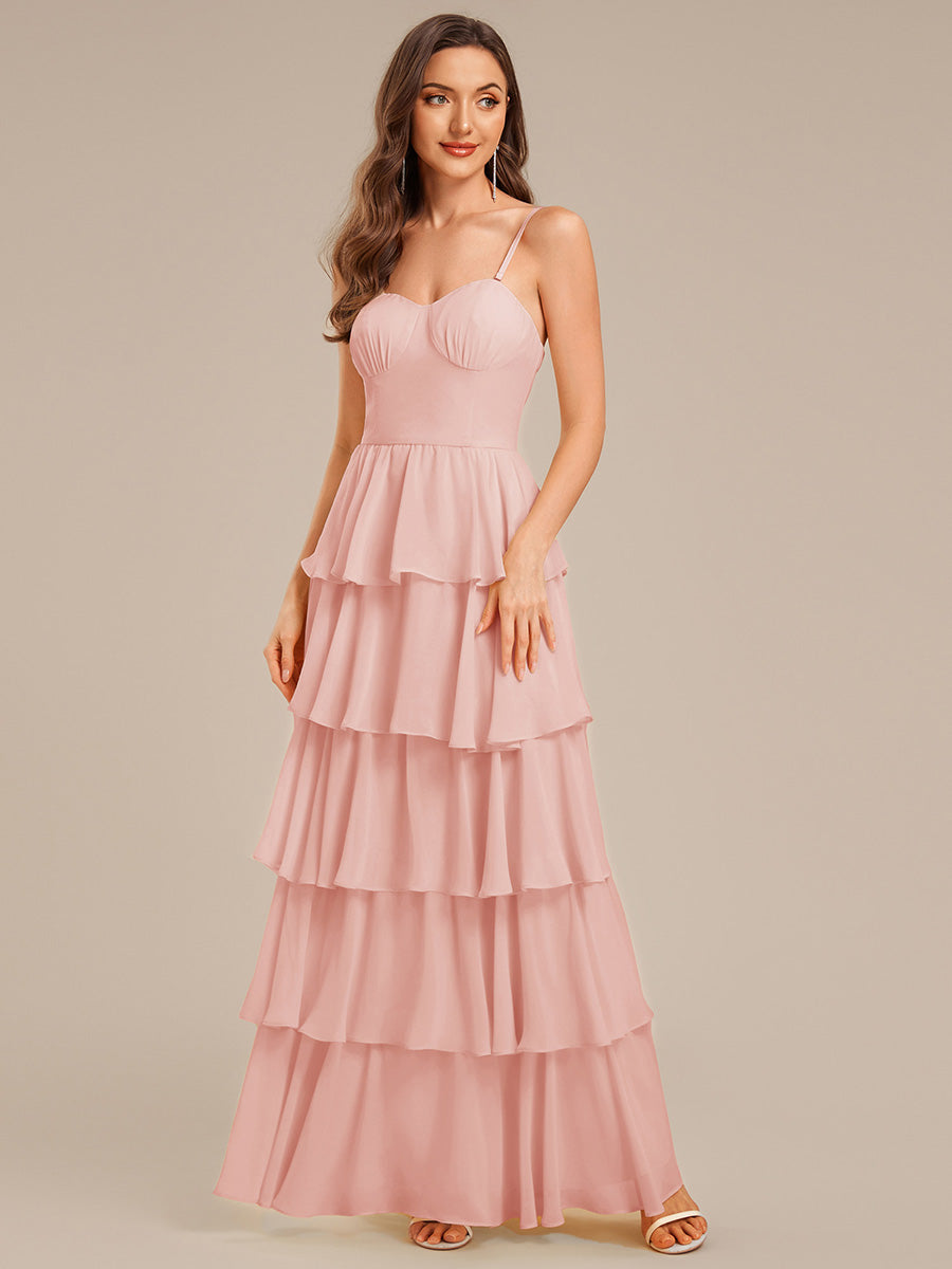 Ruffled Chiffon Sleeveless Wedding Guest Dress #color_Pink