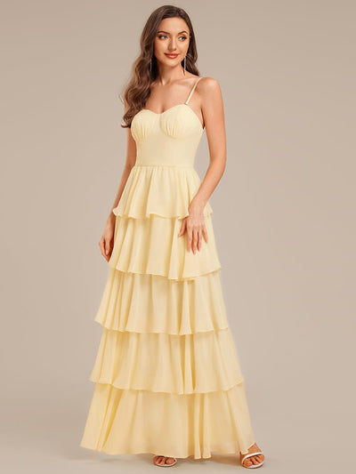 Ruffled Chiffon Sleeveless Wedding Guest Dress #color_Yellow