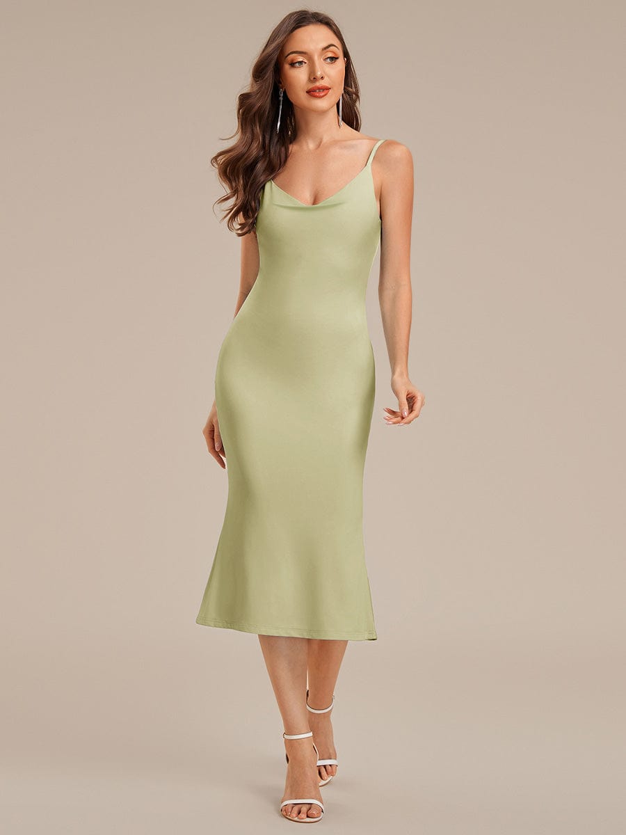 Backless Knit Sleeveless Wedding Guest Dress #color_Sage Green