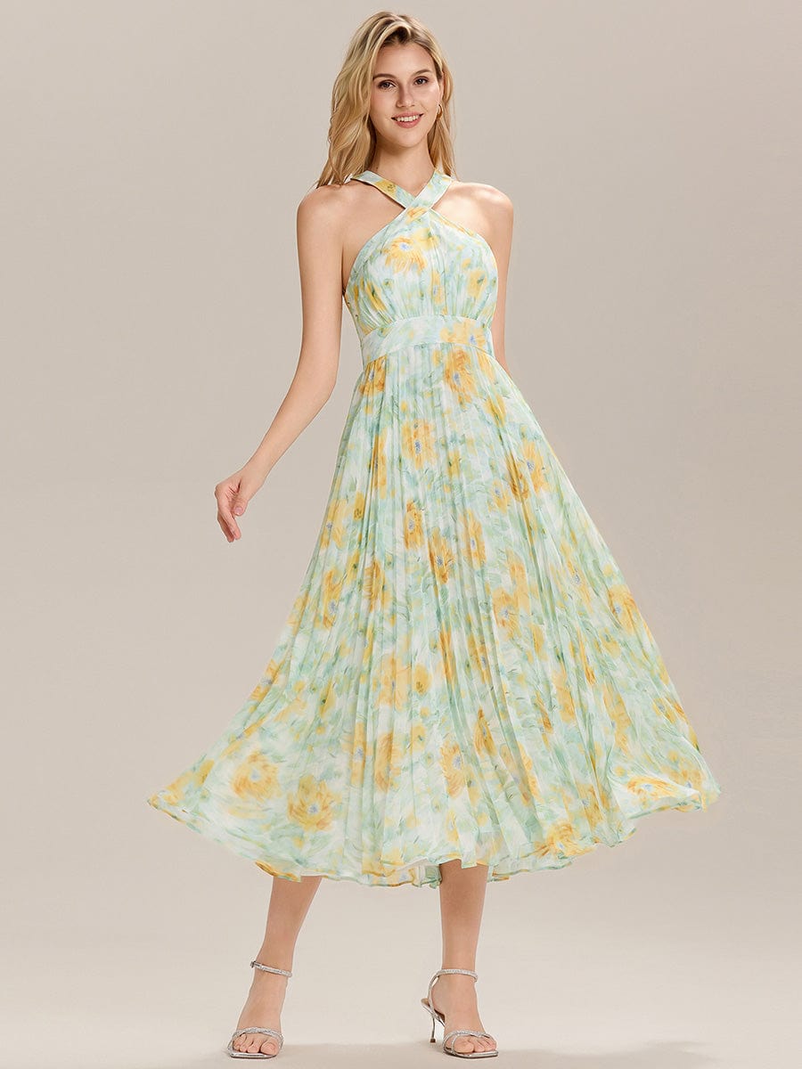Cut-Out Detail Chiffon Sleeveless Wedding Guest Dress #color_Sunlit Fern