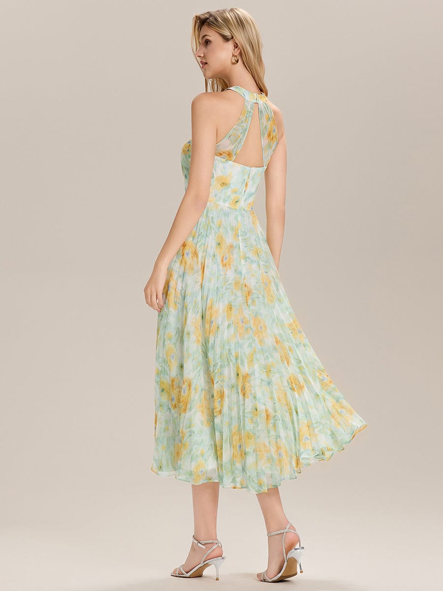 Cut-Out Detail Chiffon Sleeveless Wedding Guest Dress #color_Sunlit Fern
