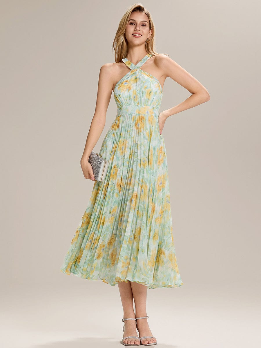 Cut-Out Detail Chiffon Sleeveless Wedding Guest Dress #color_Sunlit Fern