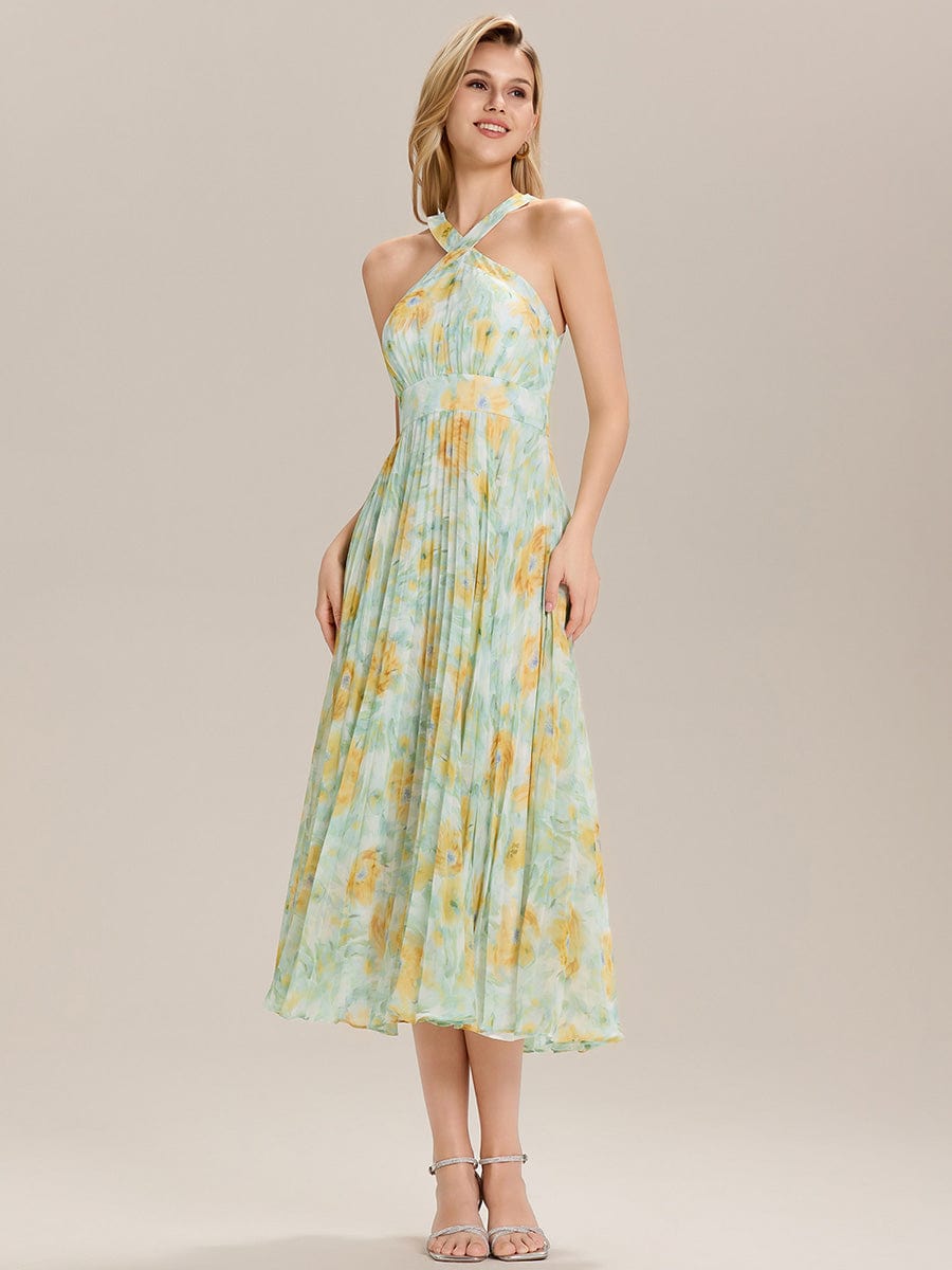 Cut-Out Detail Chiffon Sleeveless Wedding Guest Dress #color_Sunlit Fern