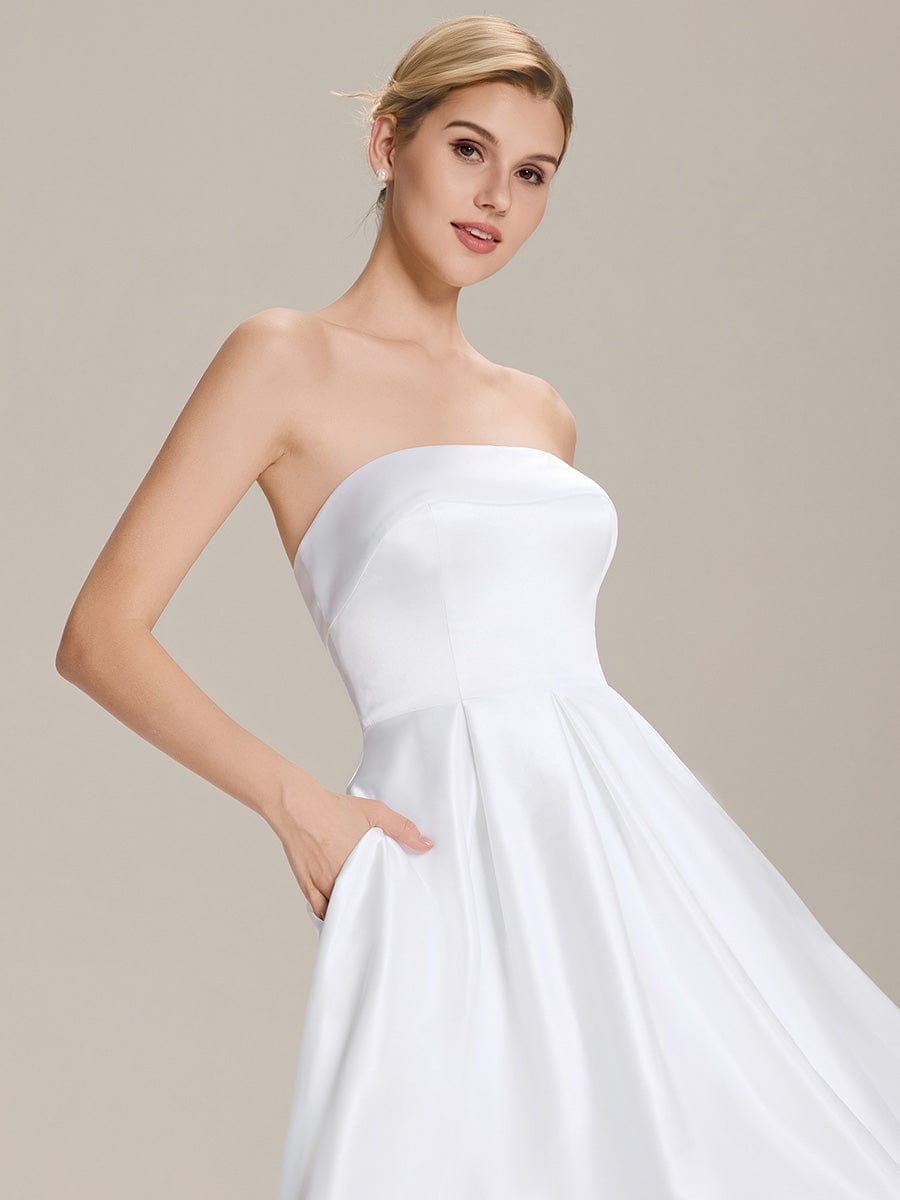 Satin Sleeveless A-Line Wedding Guest Dress #color_White