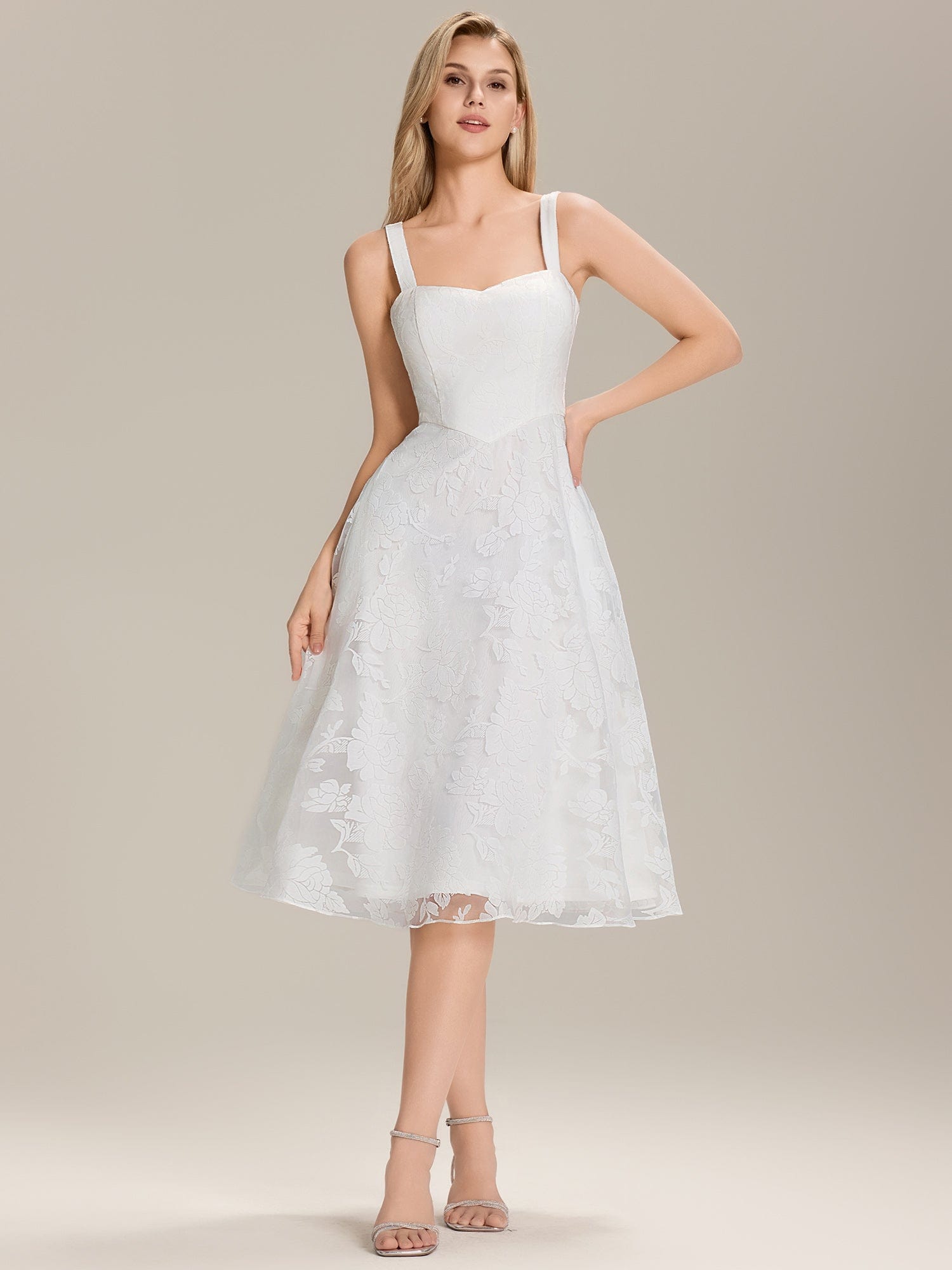 Pocket Mesh Sleeveless Wedding Guest Dress #color_White