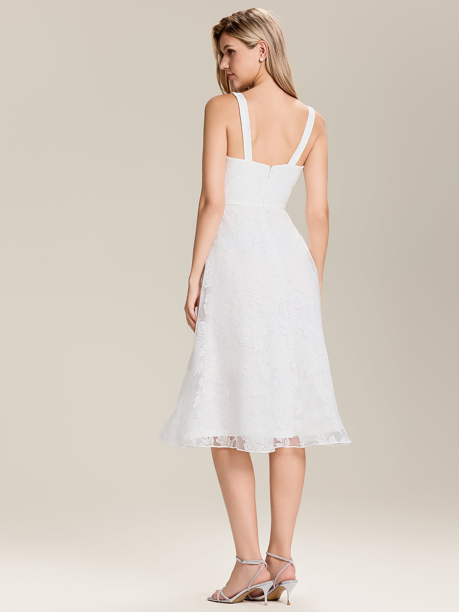 Pocket Mesh Sleeveless Wedding Guest Dress #color_White