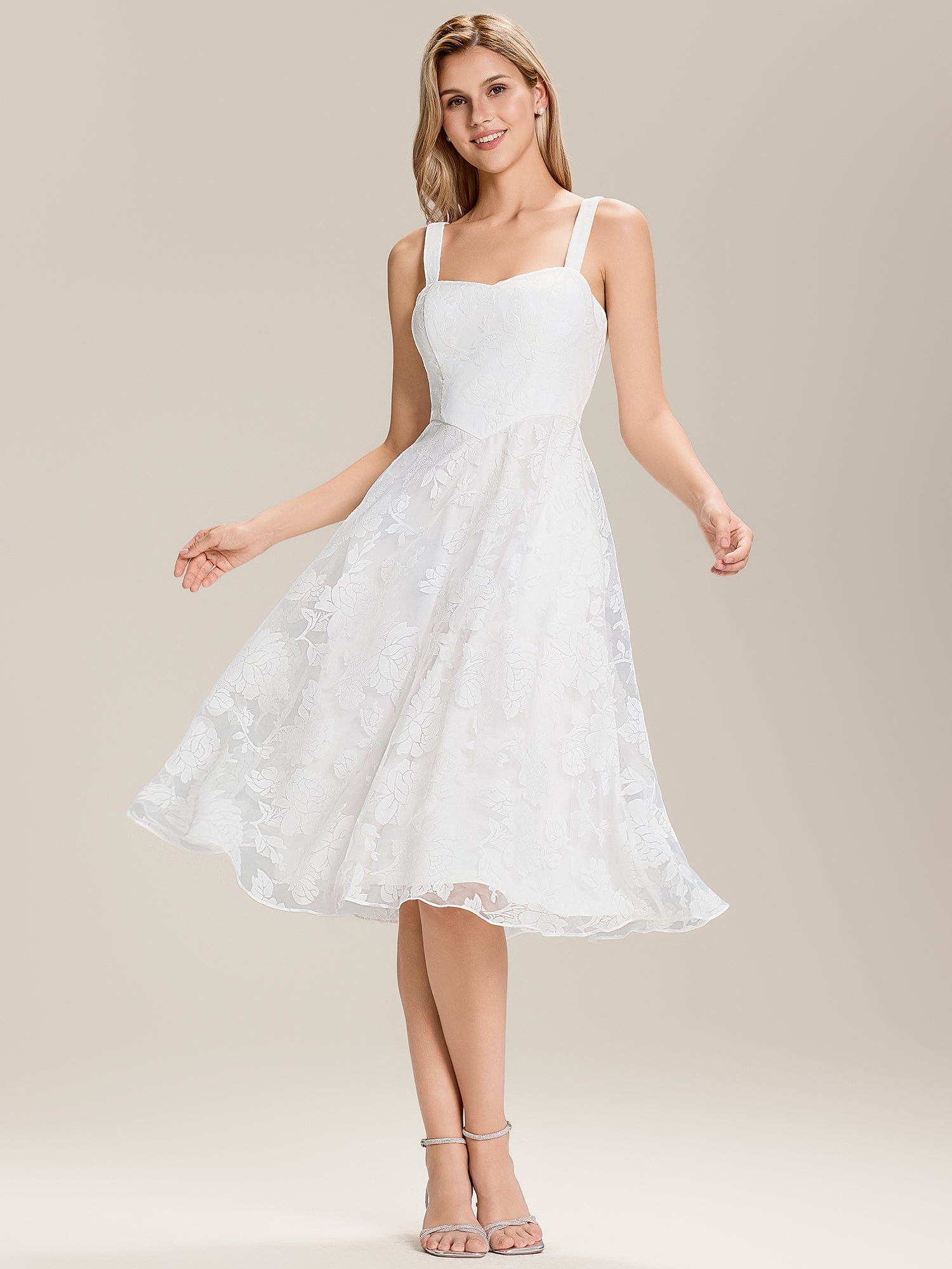 Pocket Mesh Sleeveless Wedding Guest Dress #color_White
