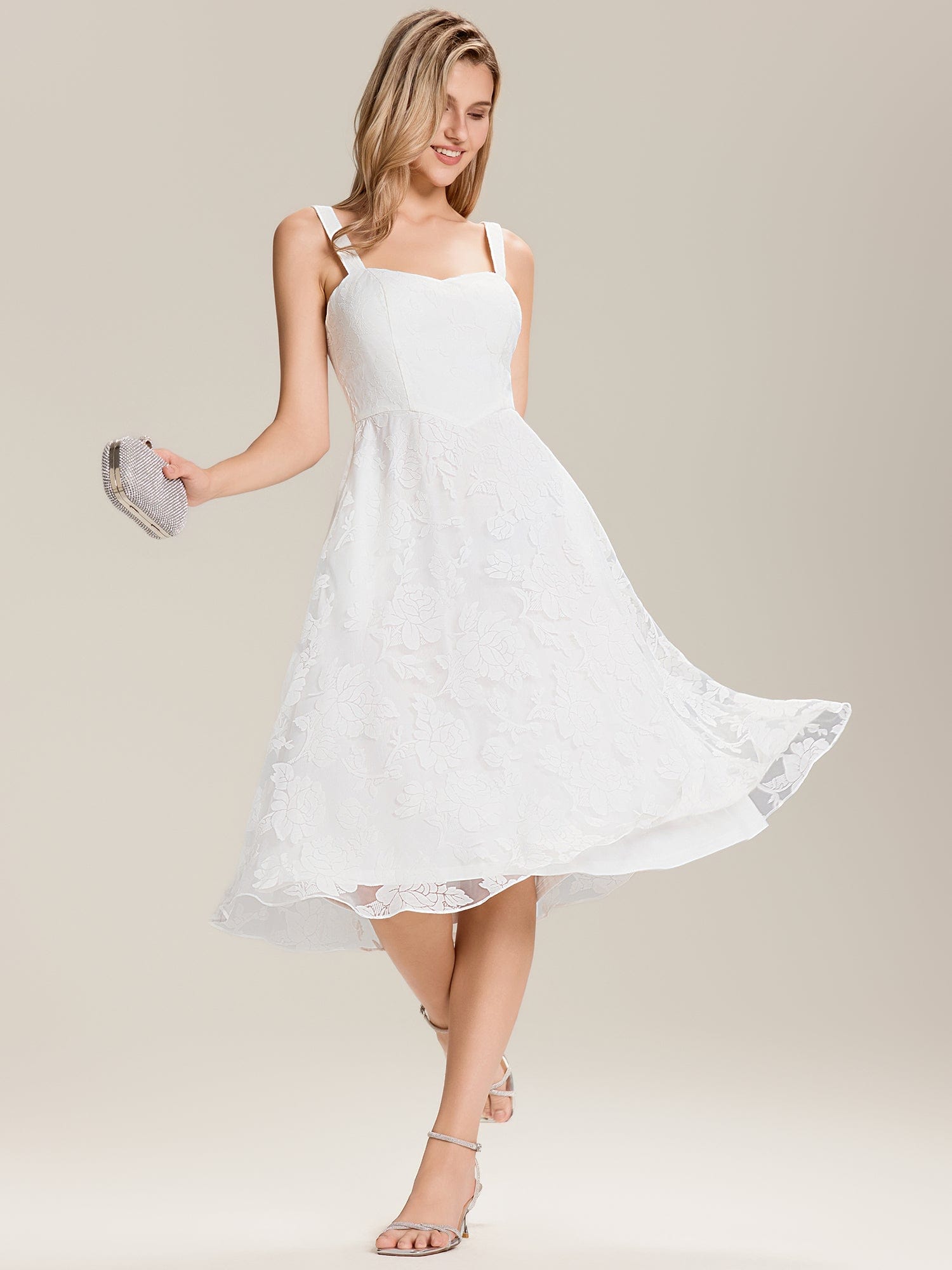 Pocket Mesh Sleeveless Wedding Guest Dress #color_White