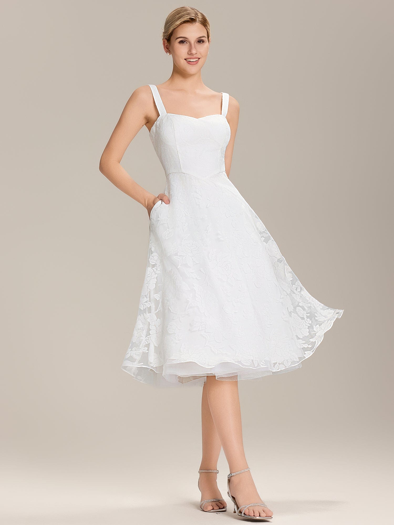 Pocket Mesh Sleeveless Wedding Guest Dress #color_White