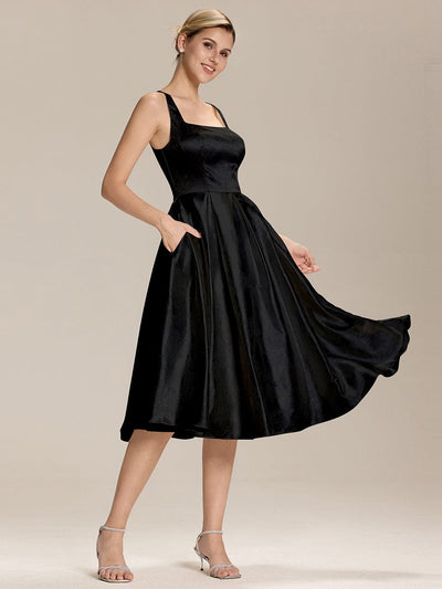 Satin Sleeveless A-Line Wedding Guest Dress #color_Black