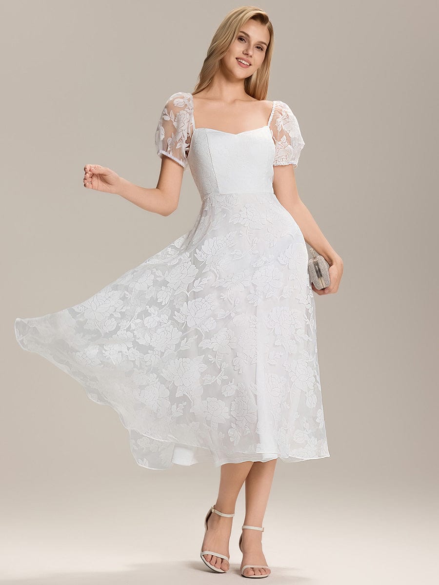 Chiffon Puff Sleeve A-Line Wedding Guest Dress #color_White
