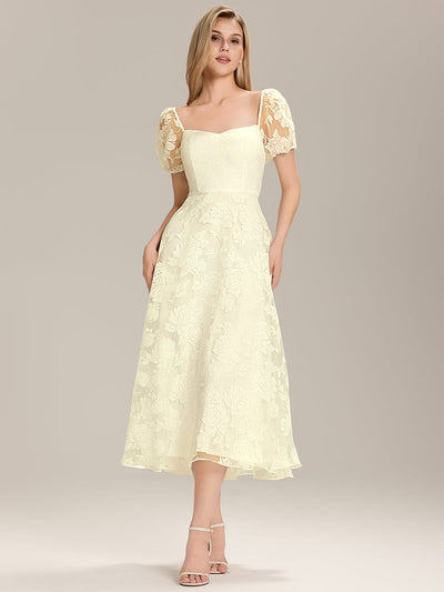 Chiffon Puff Sleeve A-Line Wedding Guest Dress #color_Yellow