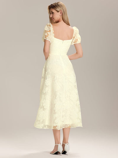Chiffon Puff Sleeve A-Line Wedding Guest Dress #color_Yellow