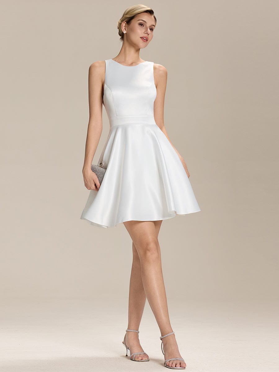 Pocket Satin Sleeveless Wedding Guest Dress #color_White