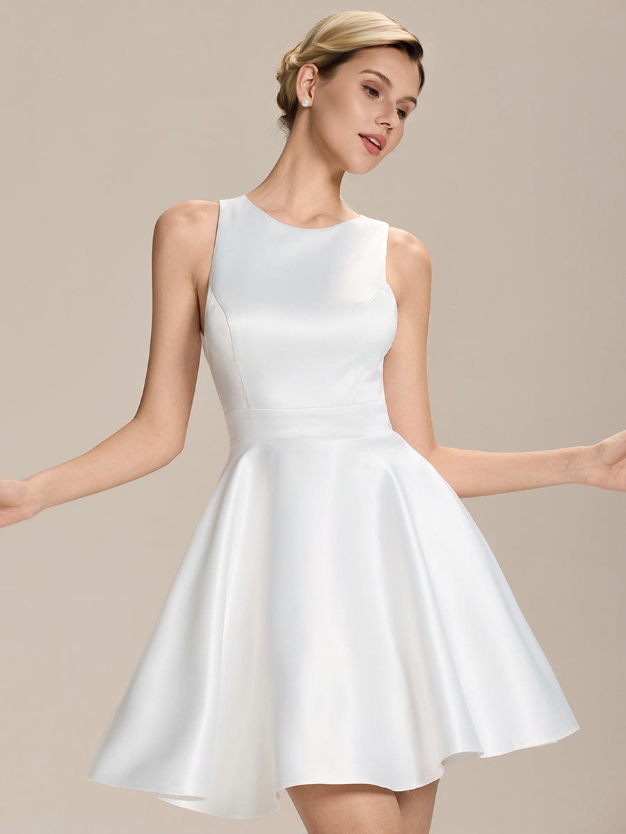 Pocket Satin Sleeveless Wedding Guest Dress #color_White