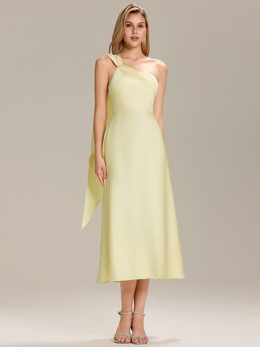 Gathered Satin Sleeveless Wedding Guest Dress #color_Yellow