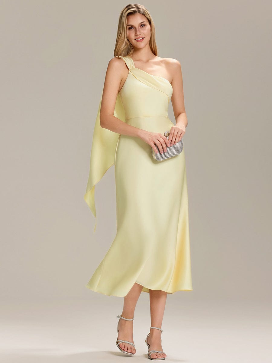 Gathered Satin Sleeveless Wedding Guest Dress #color_Yellow
