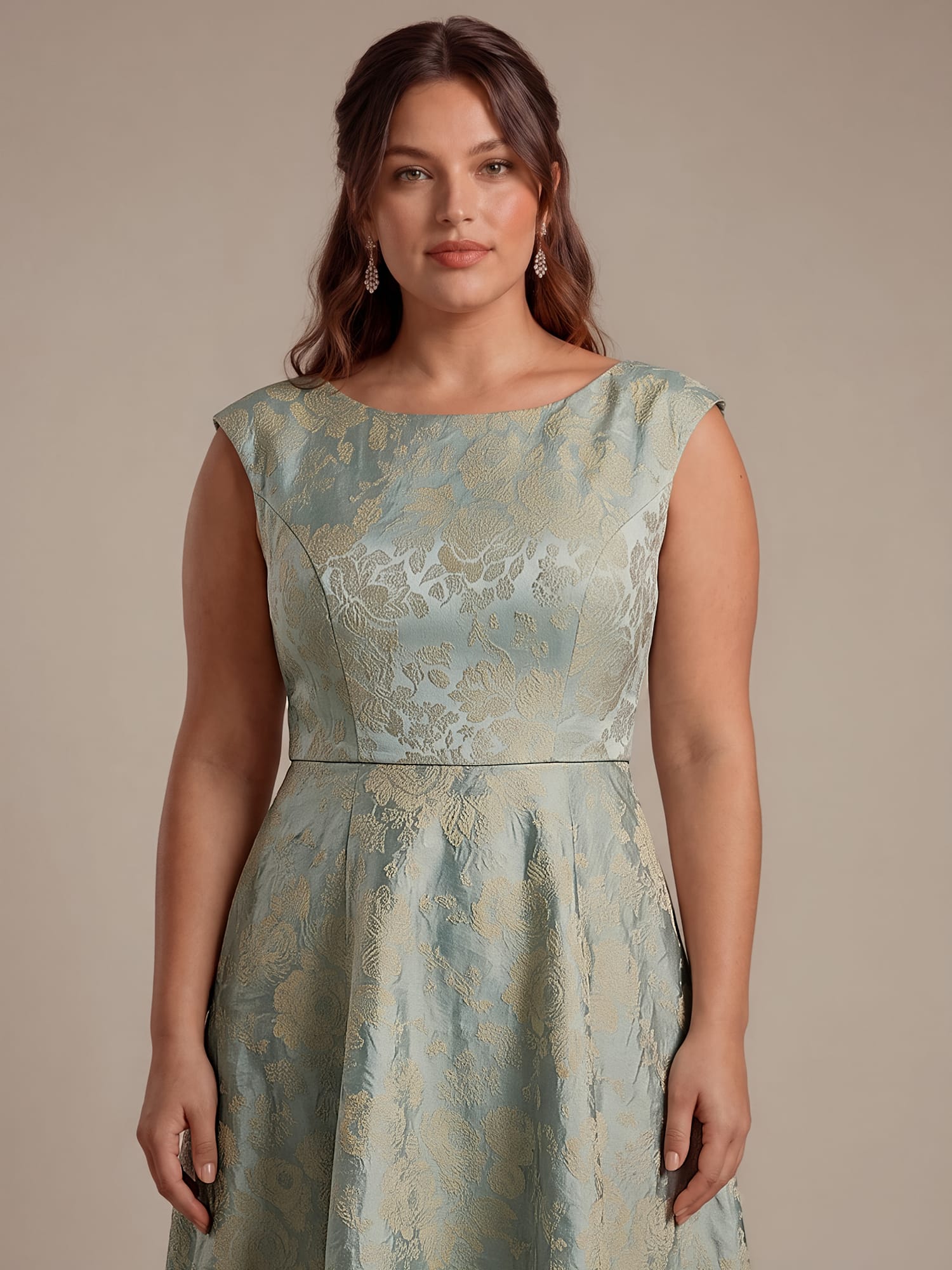 Printed Jacquard Cap Sleeve Dress #color_Sky Blue/Gold