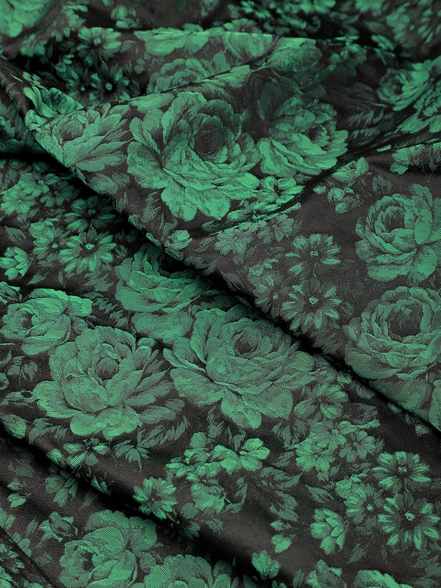 Printed Jacquard Cap Sleeve Dress #color_Dark Green