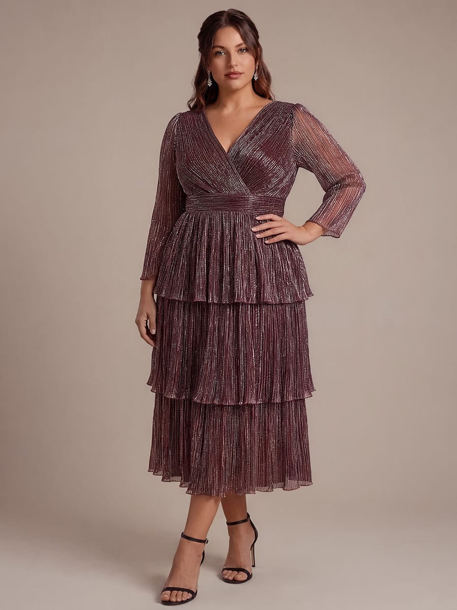 Tiered Tulle Tulle Fitted Sleeve Dress #color_Mahogany Brown