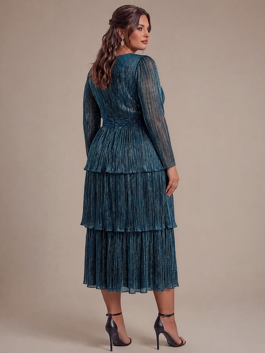 Tiered Tulle Tulle Fitted Sleeve Dress #color_Teal Blue