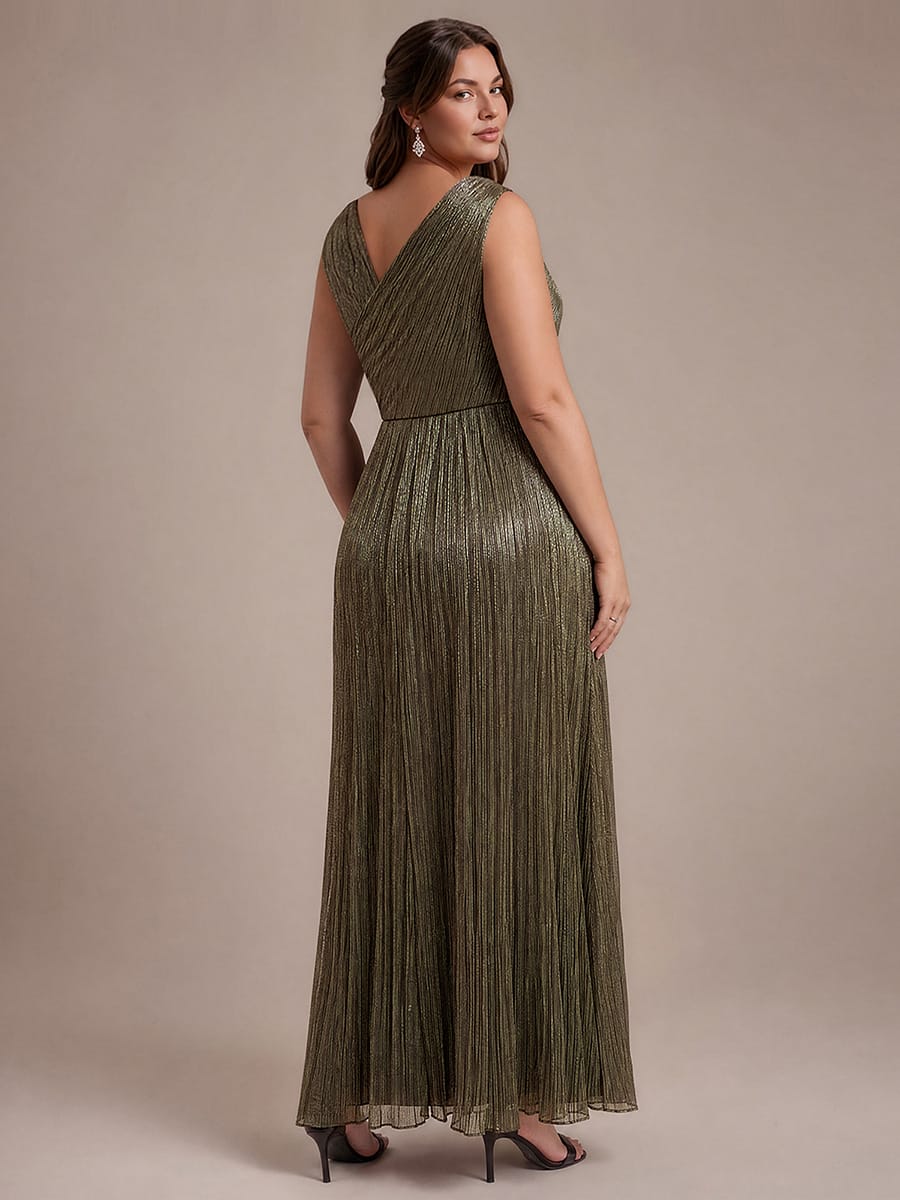 Slit Tulle Sleeveless Dress #color_Metallic Gold