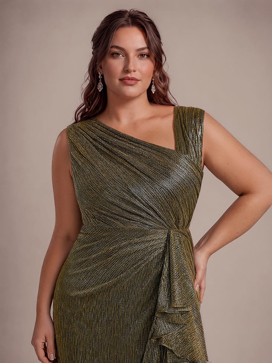 Slit Tulle Sleeveless Dress #color_Metallic Gold