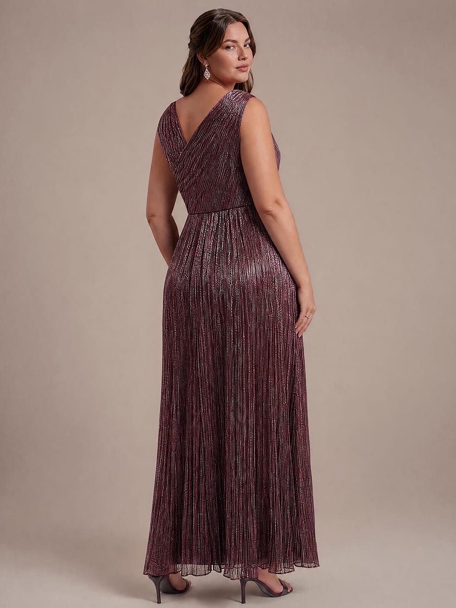 Slit Tulle Sleeveless Dress #color_Mahogany Brown